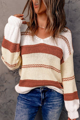 Beige Red Striped Sweater - Wear and Wander