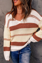 Beige Red Striped Sweater - Wear and Wander