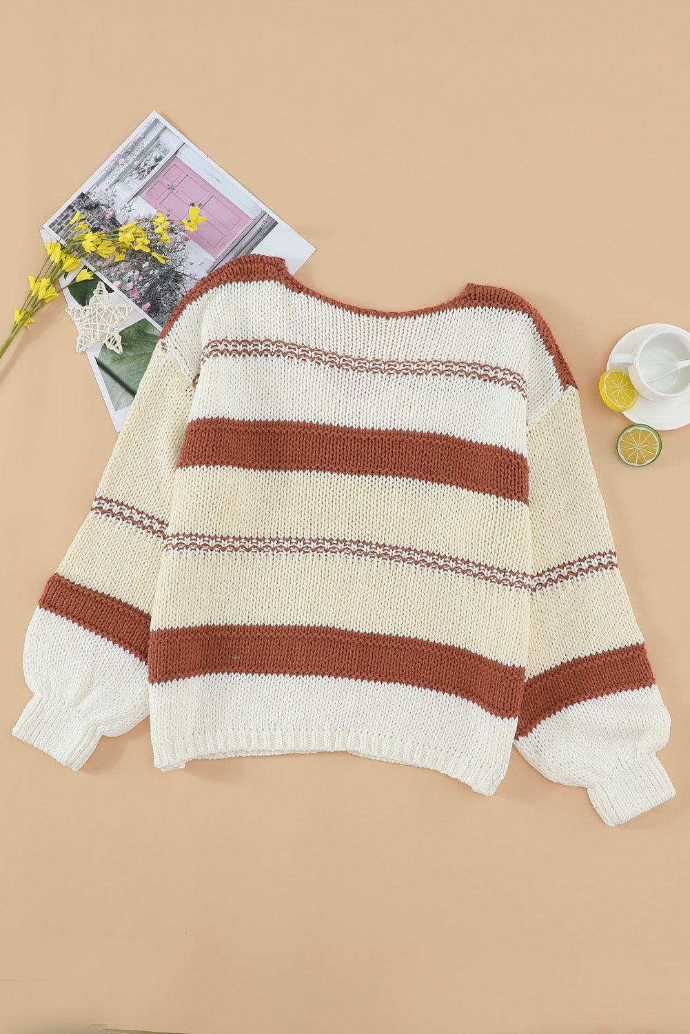 Beige Red Striped Sweater - Wear and Wander