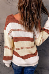 Beige Red Striped Sweater - Wear and Wander