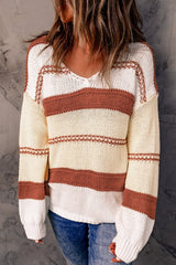 Beige Red Striped Sweater - Wear and Wander