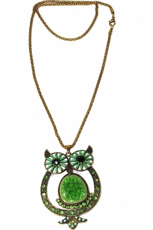 Big Owl Shimmer Pendant Necklace - Wear and Wander