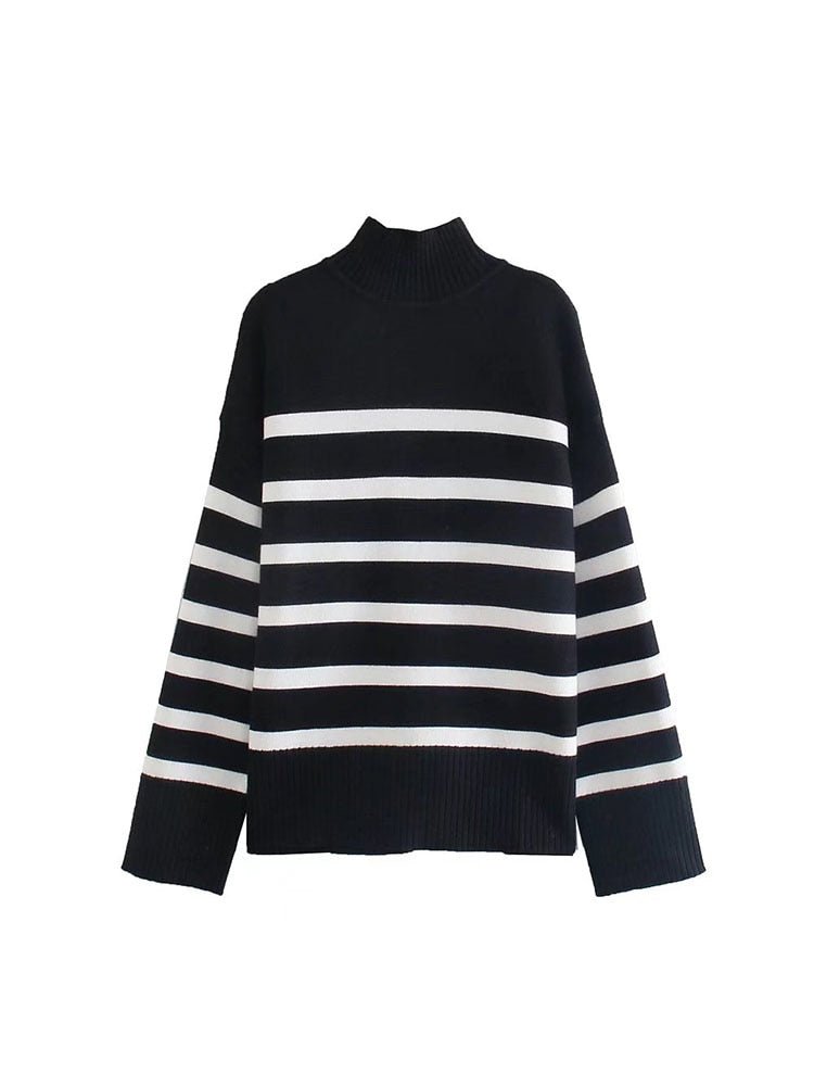 Black and White Striped Knitted Sweater - Wear and Wander