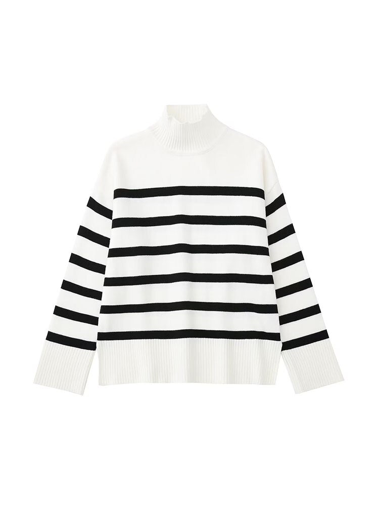 Black and White Striped Knitted Sweater - Wear and Wander