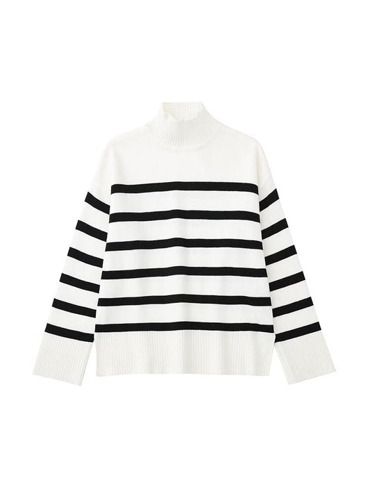 Black and White Striped Knitted Sweater - Wear and Wander