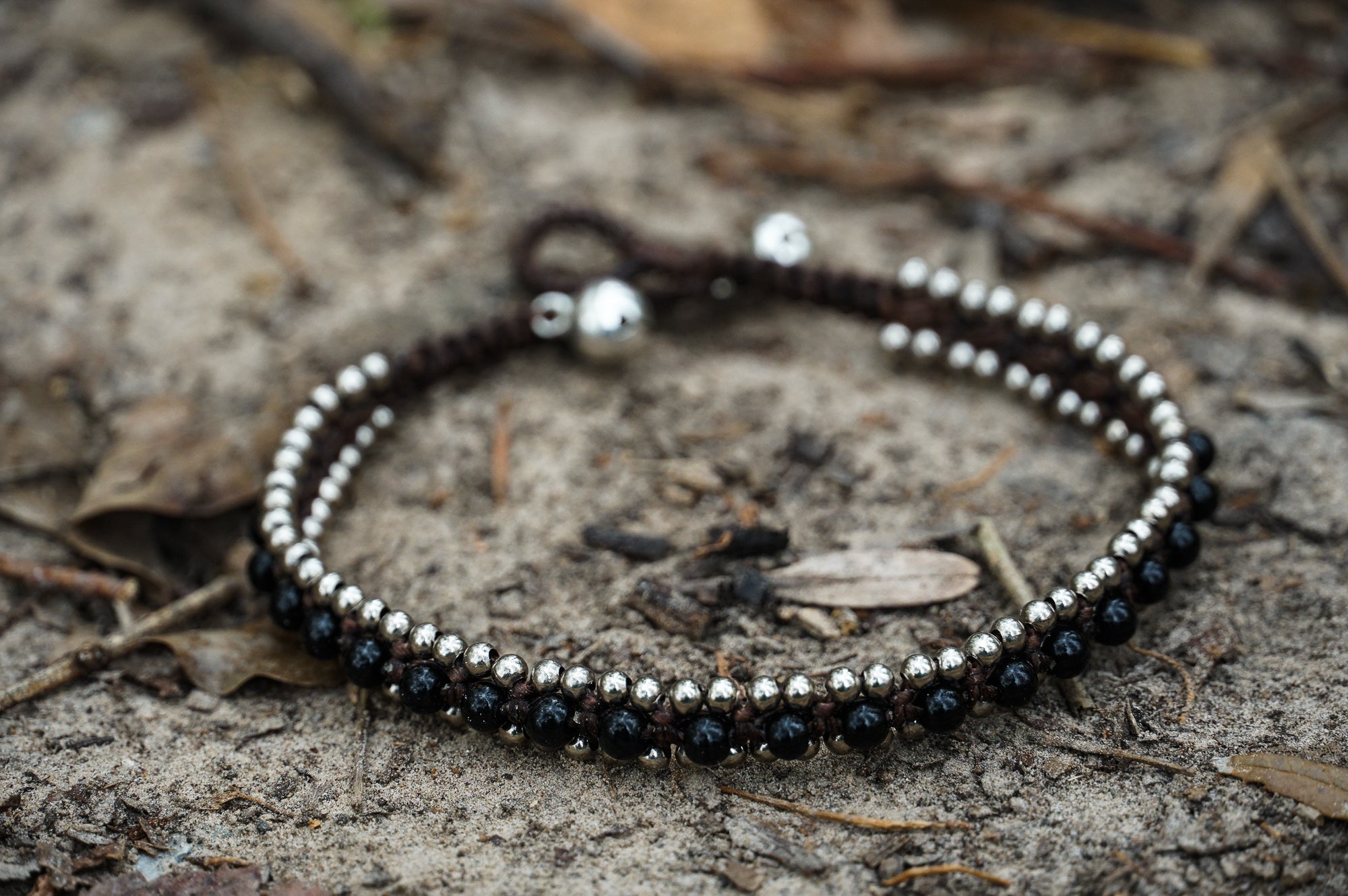 Black Band Boho Silver Anklet - Wear and Wander