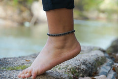 Black Band Boho Silver Anklet - Wear and Wander