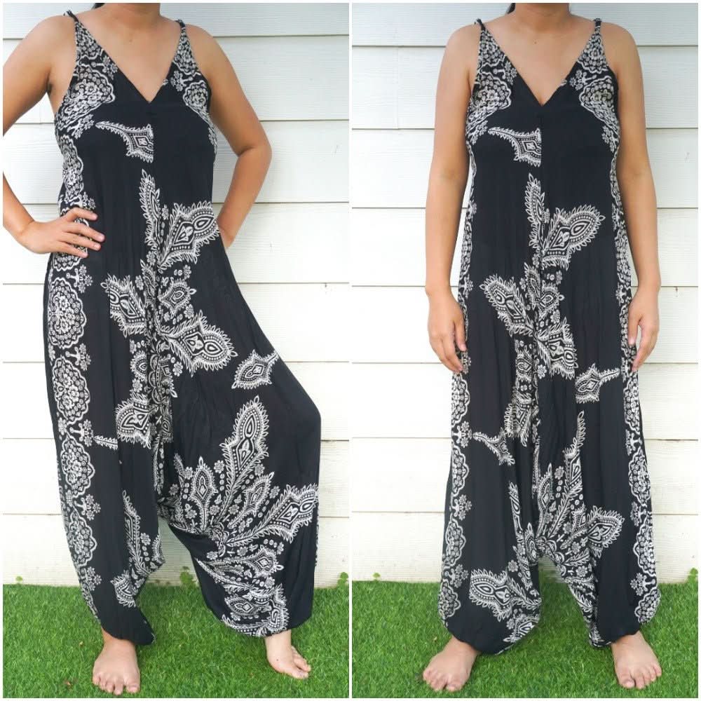 Black Butterfly Hippie Jumpsuits, Boho Rompers, Festival Clothing - Wear and Wander