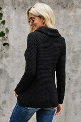 Black Buttoned Wrap Turtleneck Sweater - Wear and Wander