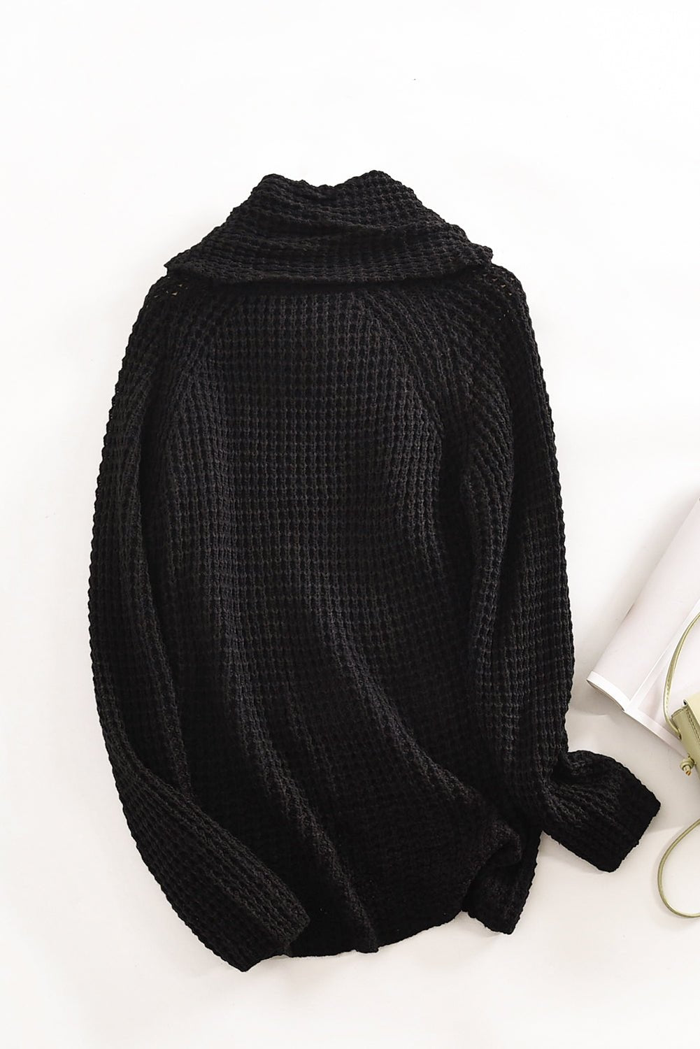 Black Buttoned Wrap Turtleneck Sweater - Wear and Wander