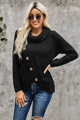 Black Buttoned Wrap Turtleneck Sweater - Wear and Wander