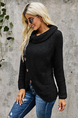 Black Buttoned Wrap Turtleneck Sweater - Wear and Wander