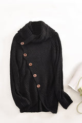 Black Buttoned Wrap Turtleneck Sweater - Wear and Wander