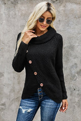 Black Buttoned Wrap Turtleneck Sweater - Wear and Wander