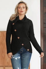 Black Buttoned Wrap Turtleneck Sweater - Wear and Wander