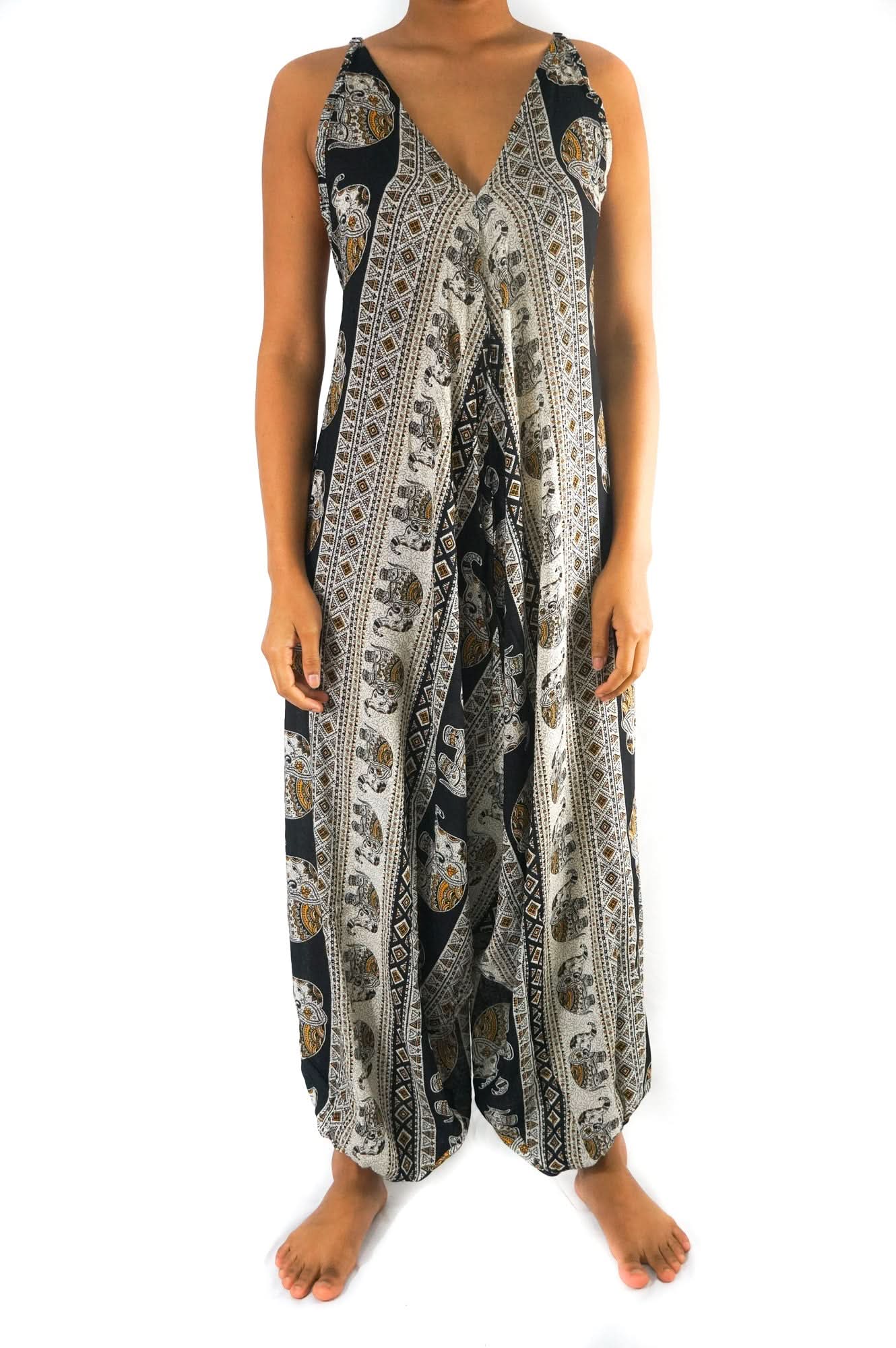 Black Elephant Boho Hippie Jumpsuit Rompers - Wear and Wander