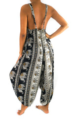 Black Elephant Boho Hippie Jumpsuit Rompers - Wear and Wander