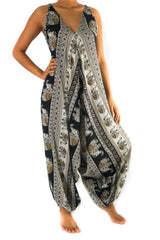 Black Elephant Boho Hippie Jumpsuit Rompers - Wear and Wander