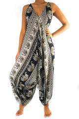 Black Elephant Boho Hippie Jumpsuit Rompers - Wear and Wander