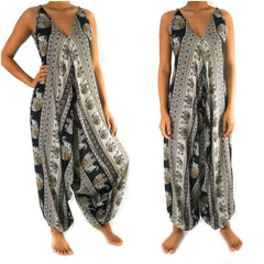 Black Elephant Boho Hippie Jumpsuit Rompers - Wear and Wander