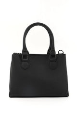 Black Faux Leather Zippered Handbag with 3 Compartments Adjustable Bag - Wear n Wander