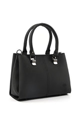 Black Faux Leather Zippered Handbag with 3 Compartments Adjustable Bag - Wear n Wander