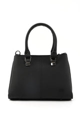 Black Faux Leather Zippered Handbag with 3 Compartments Adjustable Bag - Wear n Wander