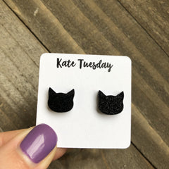 Black Glittery Acrylic Cat Earrings - Wear and Wander