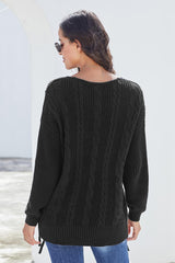 Black Love Letters Lace Up Cable Knit Sweater - Wear and Wander