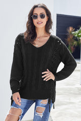 Black Love Letters Lace Up Cable Knit Sweater - Wear and Wander