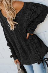 Black Love Letters Lace Up Cable Knit Sweater - Wear and Wander