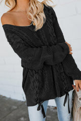 Black Love Letters Lace Up Cable Knit Sweater - Wear and Wander