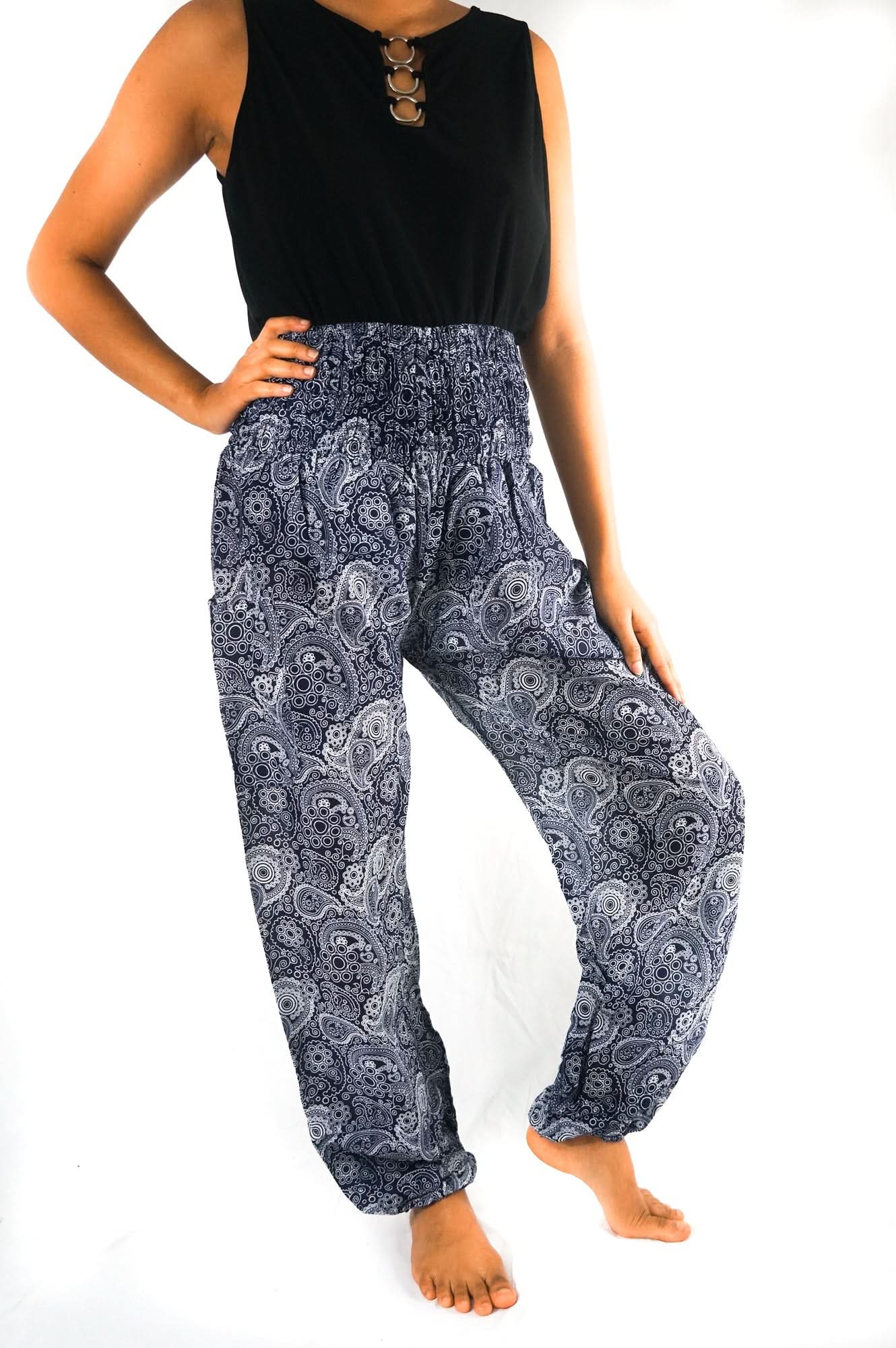 Black Paisley Pants Women Boho Pants Hippie Pants Yoga - Wear and Wander
