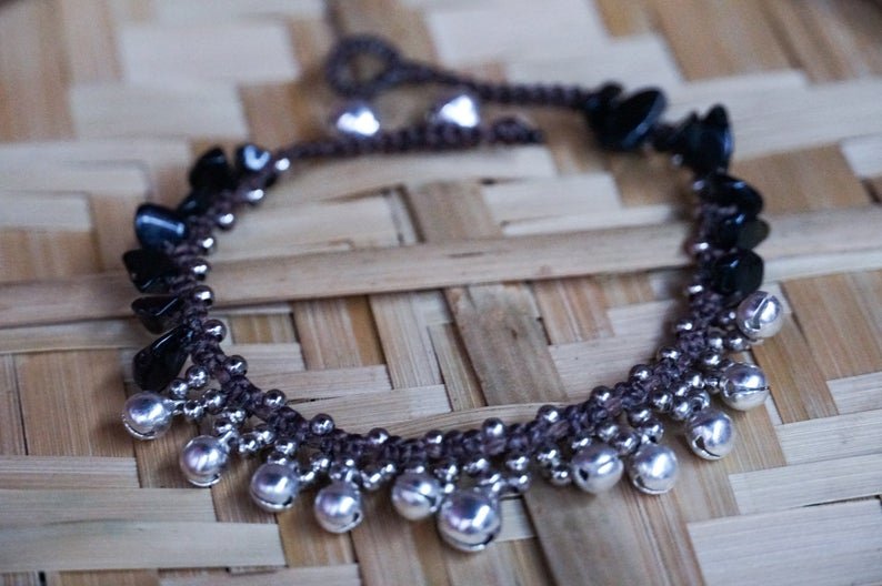 Black Silver Bell Boho Anklet - Wear and Wander