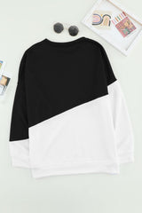 Black White Patchwork Dropped Shoulder Sleeve Sweatshirt - Wear and Wander