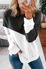 Black White Patchwork Dropped Shoulder Sleeve Sweatshirt - Wear and Wander