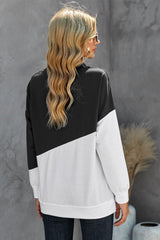 Black White Patchwork Dropped Shoulder Sleeve Sweatshirt - Wear and Wander