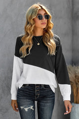 Black White Patchwork Dropped Shoulder Sleeve Sweatshirt - Wear and Wander