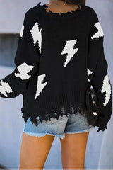 Blacki Distressed Knit Bolt Sweater - Wear and Wander