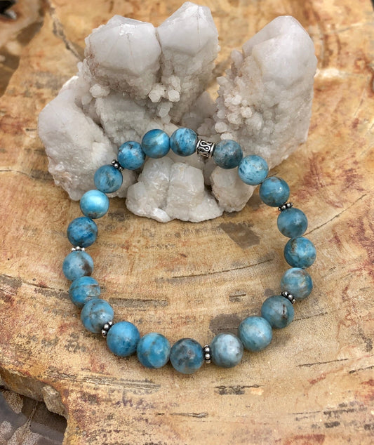 Blue Apatite Stretch Bracelet! Natural Gemstone Bracelet! - Wear and Wander