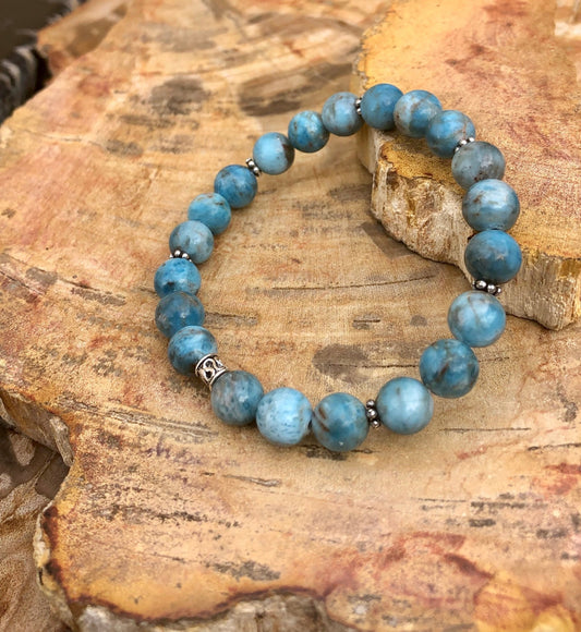 Blue Apatite Stretch Bracelet! Natural Gemstone Bracelet! - Wear and Wander