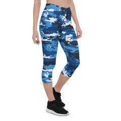 Blue Camo Capri Leggings for Women - Wear and Wander