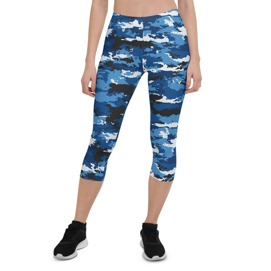 Blue Camo Sports Capri Leggings - Wear and Wander