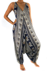 Blue Elephant Boho Hippie Jumpsuit Romper - Wear and Wander