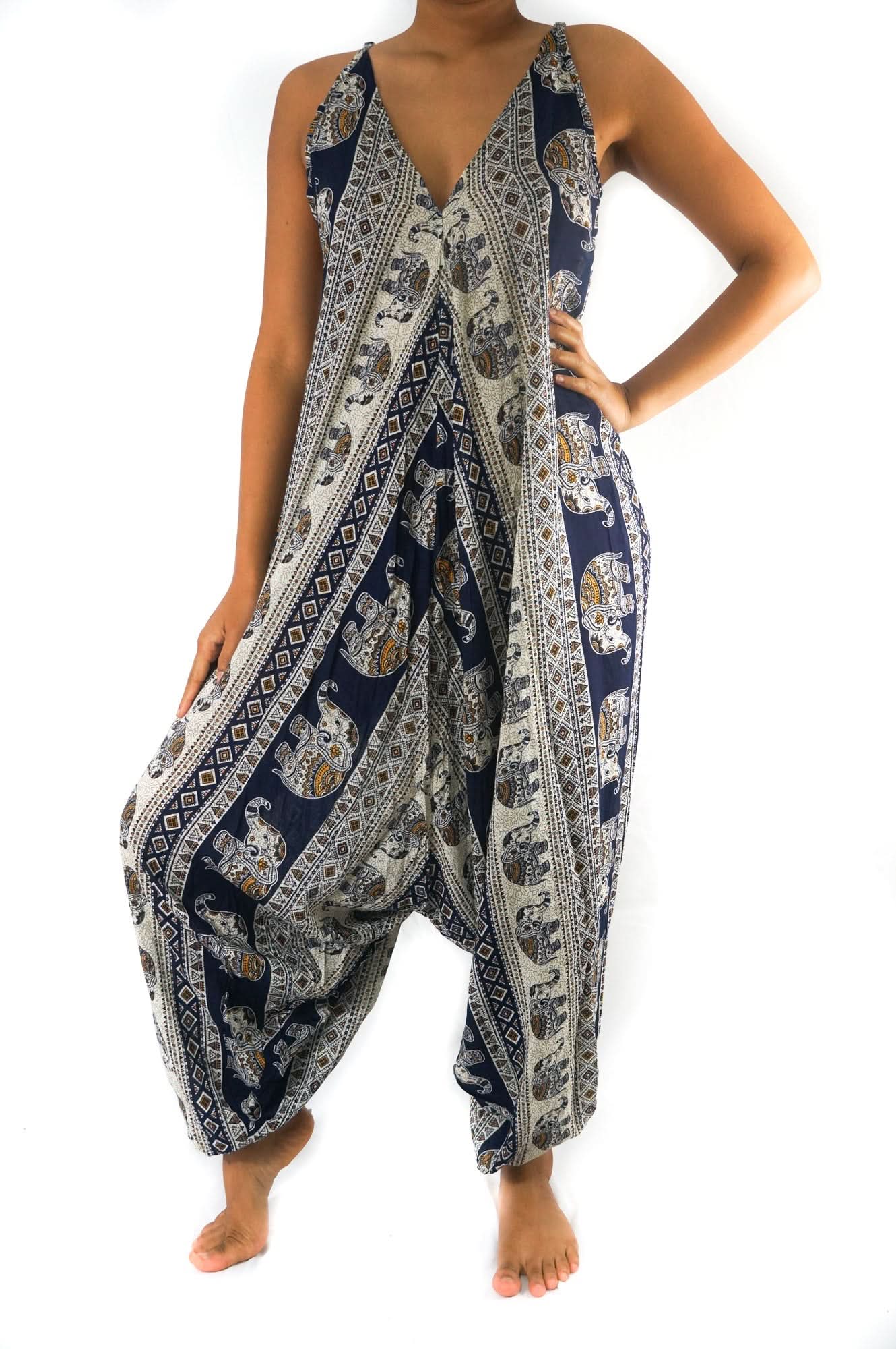 Blue Elephant Boho Hippie Jumpsuit Romper - Wear and Wander
