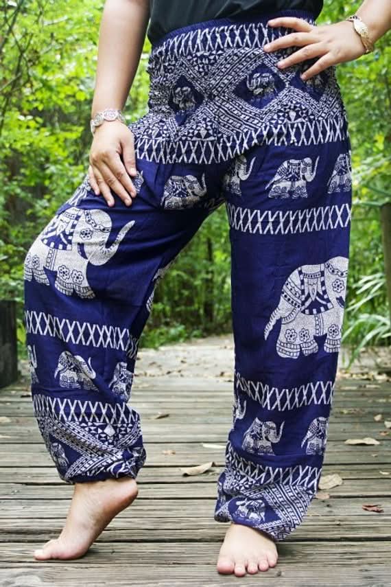 Blue ELEPHANT Pants Women Boho Pants Hippie Pants Yoga - Wear and Wander