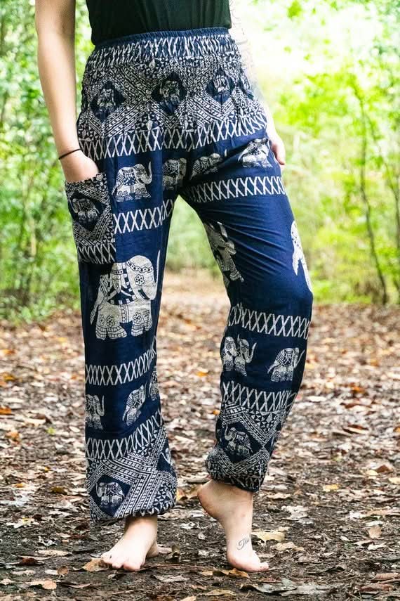 Blue ELEPHANT Pants Women Boho Pants Hippie Pants Yoga - Wear and Wander