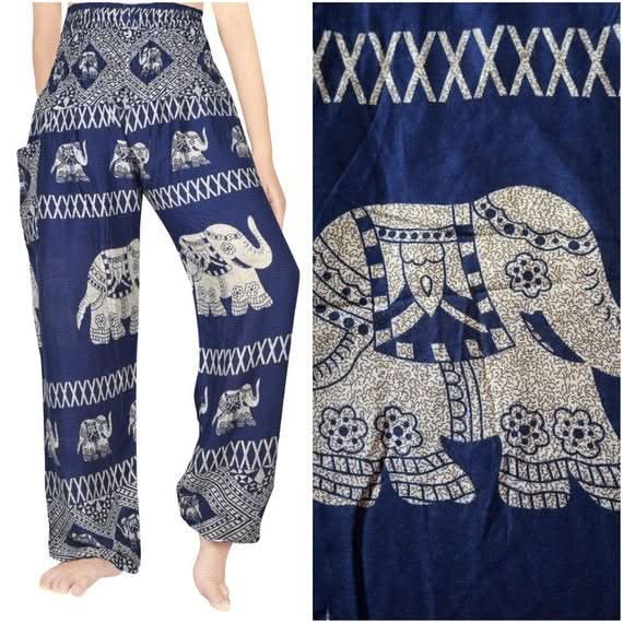 Blue ELEPHANT Pants Women Boho Pants Hippie Pants Yoga - Wear and Wander