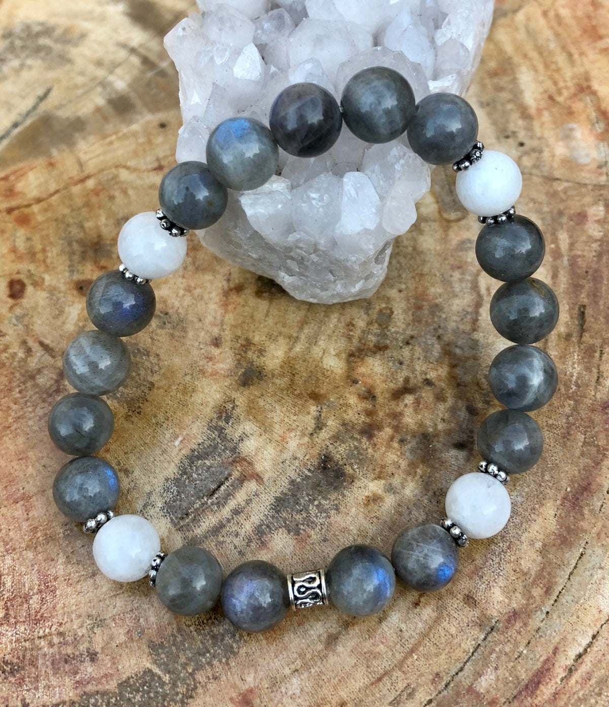 Blue Flash Labradorite & Rainbow Moonstone Stretch Bracelet! - Wear and Wander