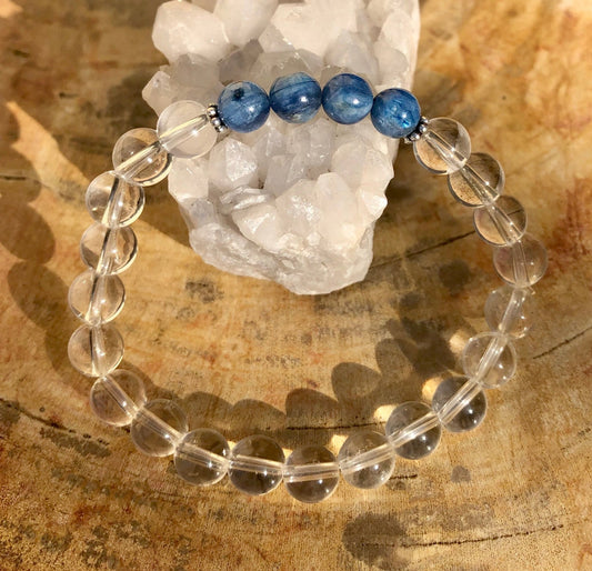 Blue Kyanite & Crystal Quartz Stretch Bracelet! Genuine Stones! - Wear and Wander